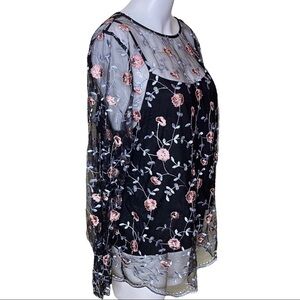 Nanette Lapore Blouse Black Floral Net & Black Camisole XL